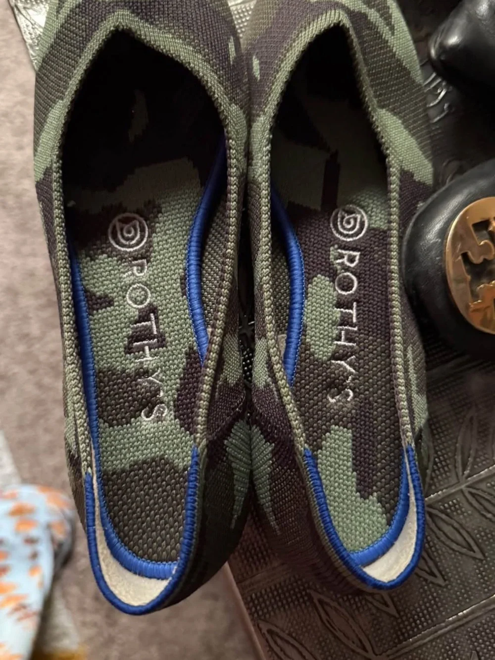 Rothy's Camouflage Green & Black Knit Flats